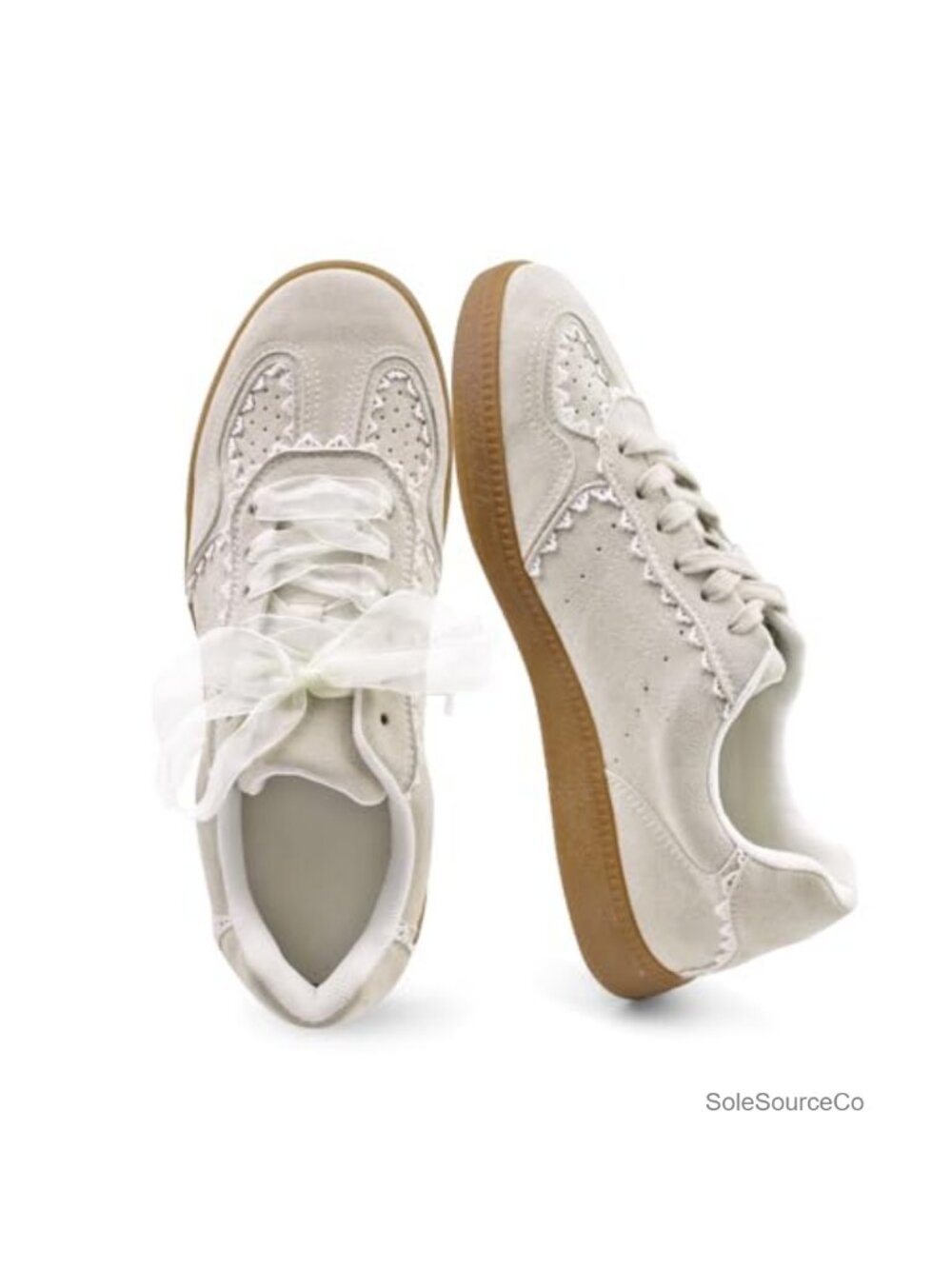 Lace Detail Ribbon Lace-Up Sneakers Memory Foam Non-Slip Walking Shoes